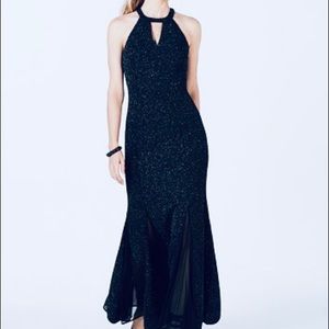 Blue Glitter-Knit Teardrop Gown